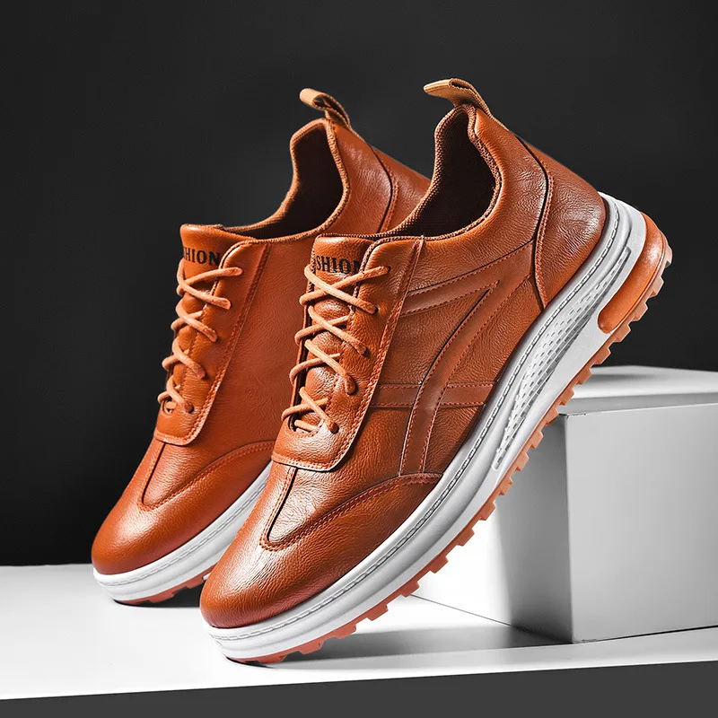 

Leather Men Casual Shoes Spring Lace-up Platform Sneakers Travel Shoes Wear-resistant Shoes British Style Men's Sneaker Shoe