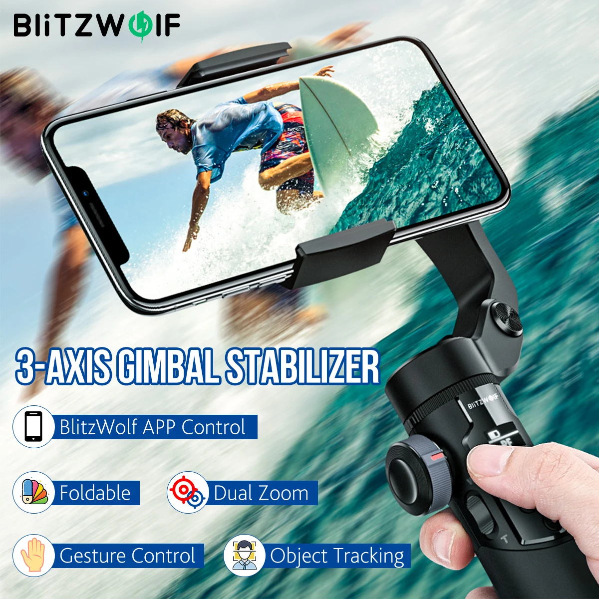 

BlitzWolf BW-BS14 Pro 3 Axis Handheld Gimbal Stabilizer Foldable Selfie Stick Tripod for Smartphone for Vlog Living Video Record