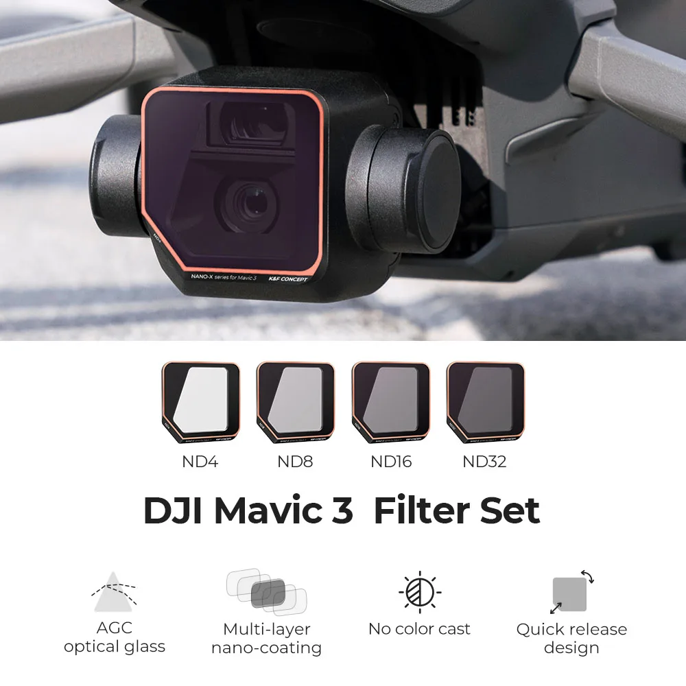 K&F Concept DJI Mavic 3 Camera Lens Filter ND4 ND8 ND16 ND32 ND64 ND128 ND256 ND512 4pcs Filter kits for DJI Mavic 3 enlarge