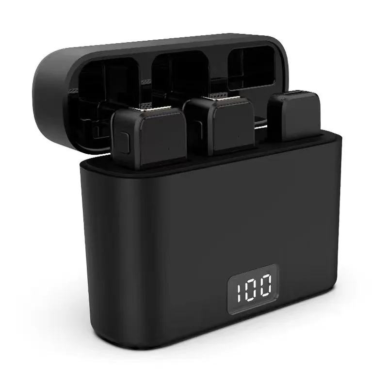 

Wireless Lavalier Microphone Lapel Mini Mic With Dual-Channel with LCD Display Charging Box Noise Reduction Recording for iPhone