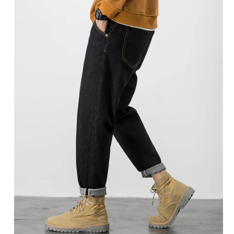 Men Clothing New Pattern Recreational Vintage Broad Leg Black Jeans Straight Cylinder Large Loose Cargo Pants 2022 Autumn Female