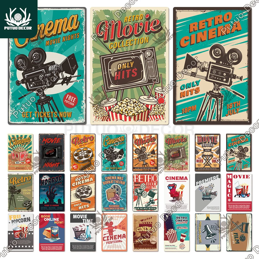

Декоративный кинотеатр Putuo, металлическая жестяная вывеска в стиле ретро, плакат из железа для кинотеатра, клуба, гостиной, домашнее художес...