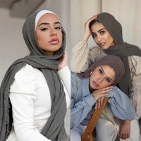 new 70x175cm muslim fashion women cotton folds hijab femme musulman thin veil tassel head wrap scarf shawl islam hijabs