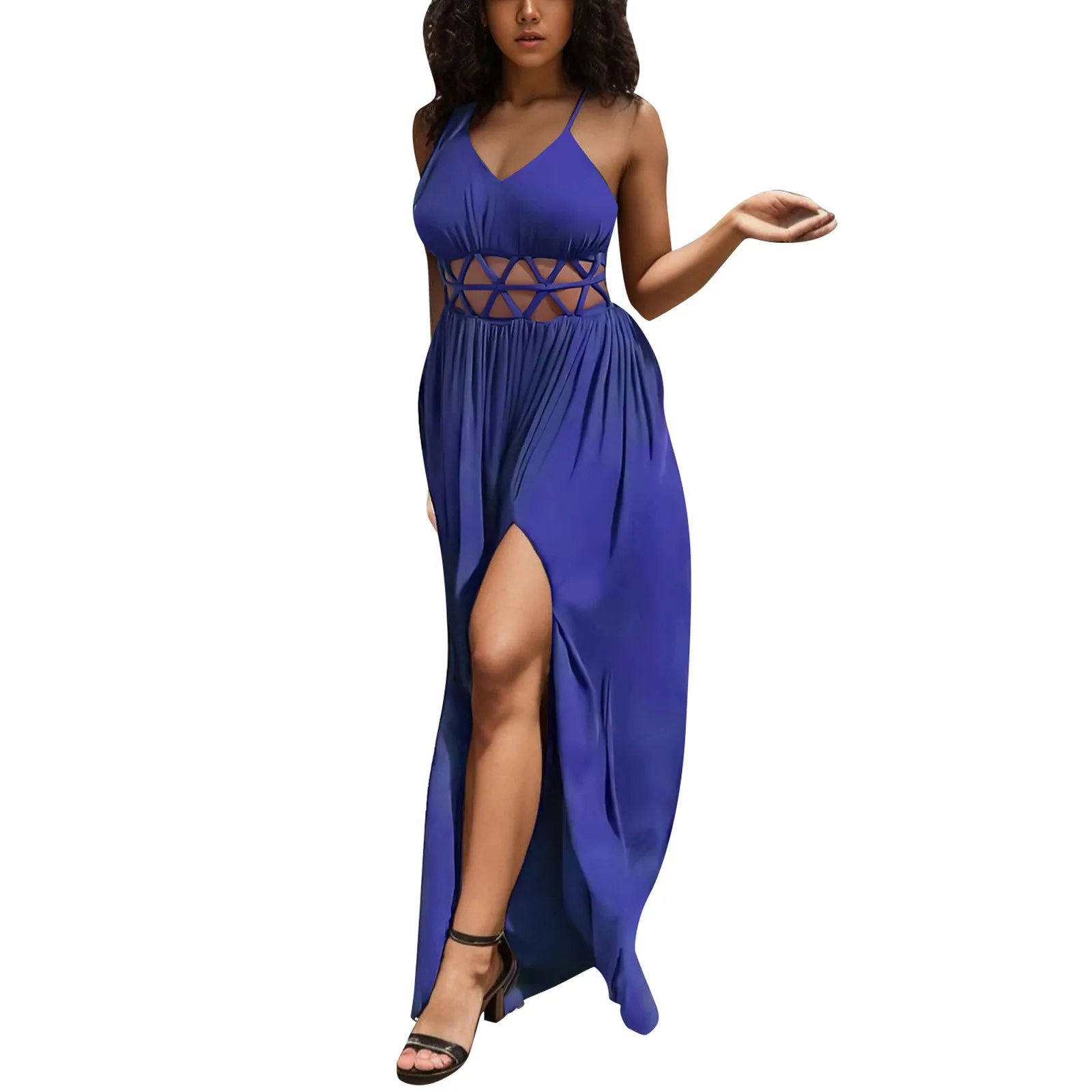 

Women's Solid Color Sexy High Waisted Hollow Out Backless Tie Casual Split Skirt Office Ladies Retro A Line Boho Beach Dresses