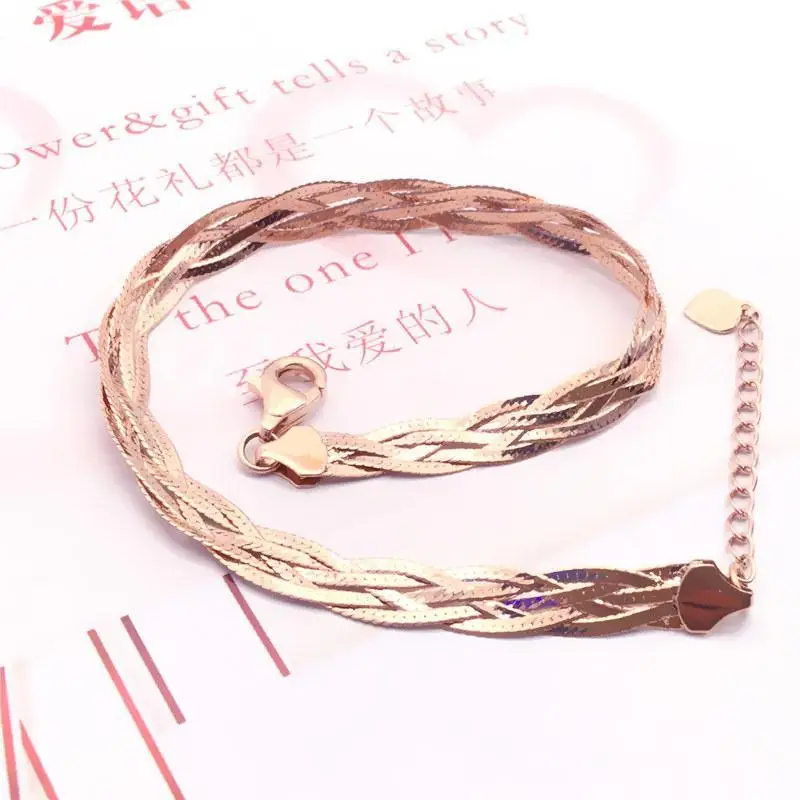 

New Pure 585 Purple Gold Russian Fashion Elegant Snake Bone Woven Bracelet Women's 14K Rose Gold Plated