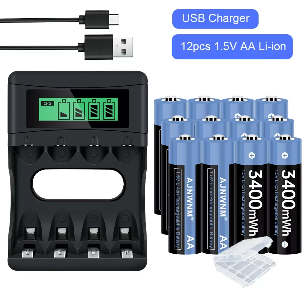 

1.5v AA Rechargeable Lithium ion Batteries 3400mWh AA 1.5V Lithium Polymer Battery Rechargeable AA Battery 1.5v AA Battery