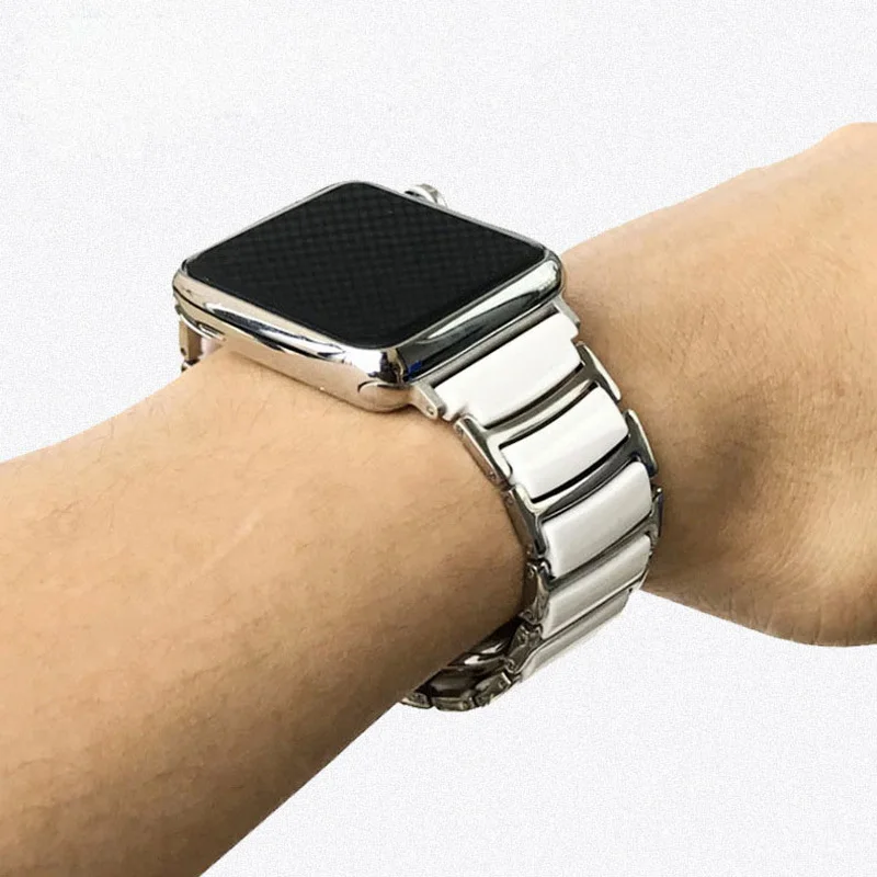 Ceramic Watch band strap stainless steel watchband Bracelet for Apple Watch 45mm 44mm 42mm 41mm 40 38  for iWatch 7 6 5 4 3 SE