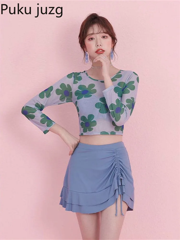 

Puku Juzg Swimsuit Women's Summer Slimming Cover Belly 2022 New Fashion Seaside Long-sleeved Hot Spring 3-piece Split Swimwear