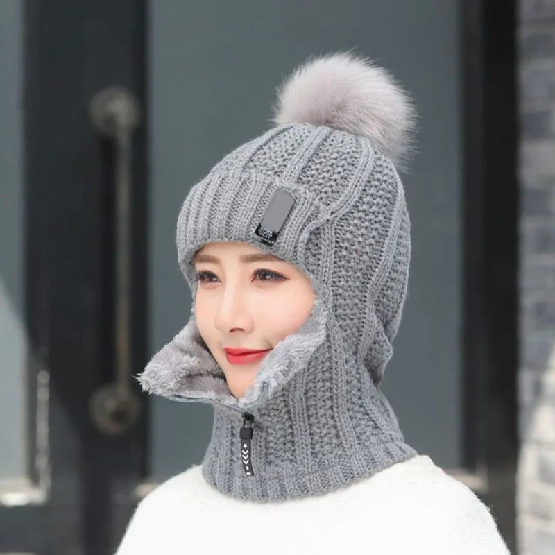 

New Fleece Lined Scarf Collar Cap Zipper Closure Winter Trapper Bomber Hat Full Cover Windproof Face Cover for Cycling Ski LL@17