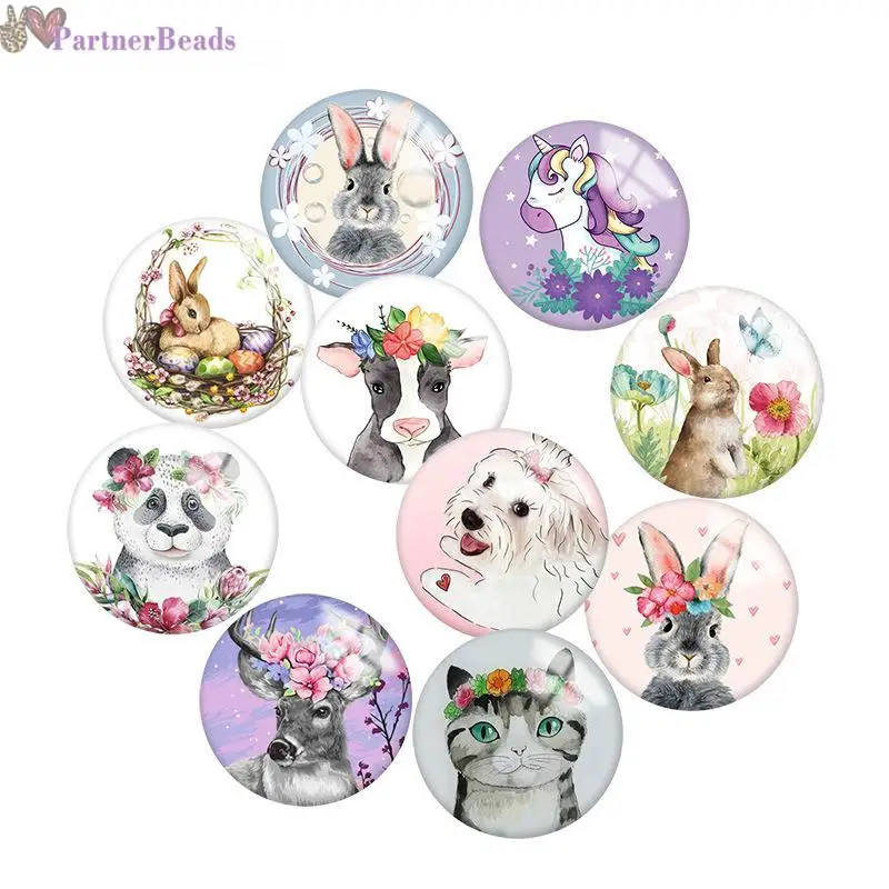 

Круглый стеклянный кабошон для фотосъемки с изображением мультяшных животных, цветов, фурнитура для демонстрации плоской задней поверхнос...