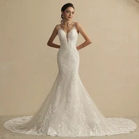 real image mermaid lace wedding dresses for women court train sleeveless v neck open back sexy vintage bridal gown