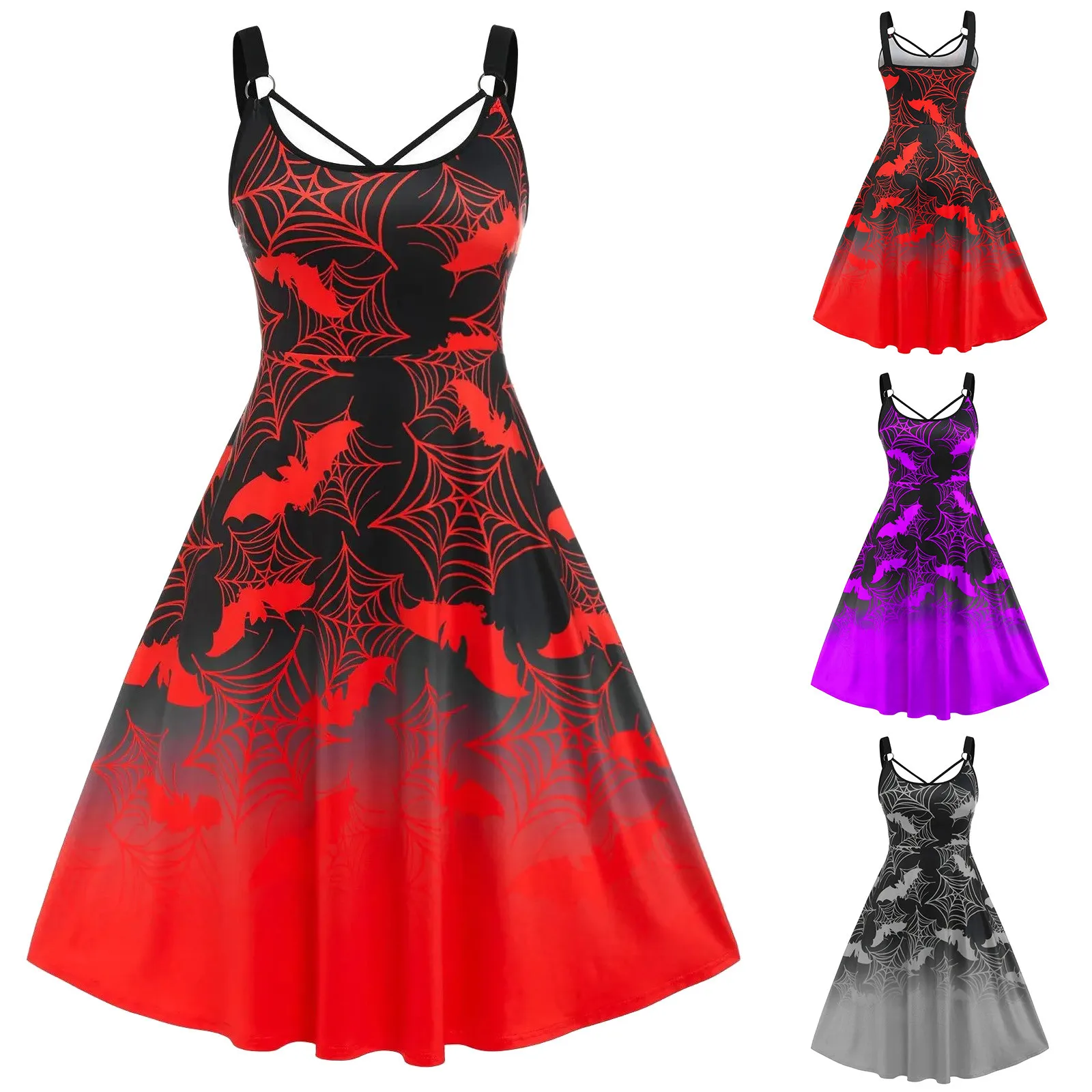 

Женское платье без рукавов, камисоль, платье-качели с принтом на Хэллоуин, маленькое платье миди