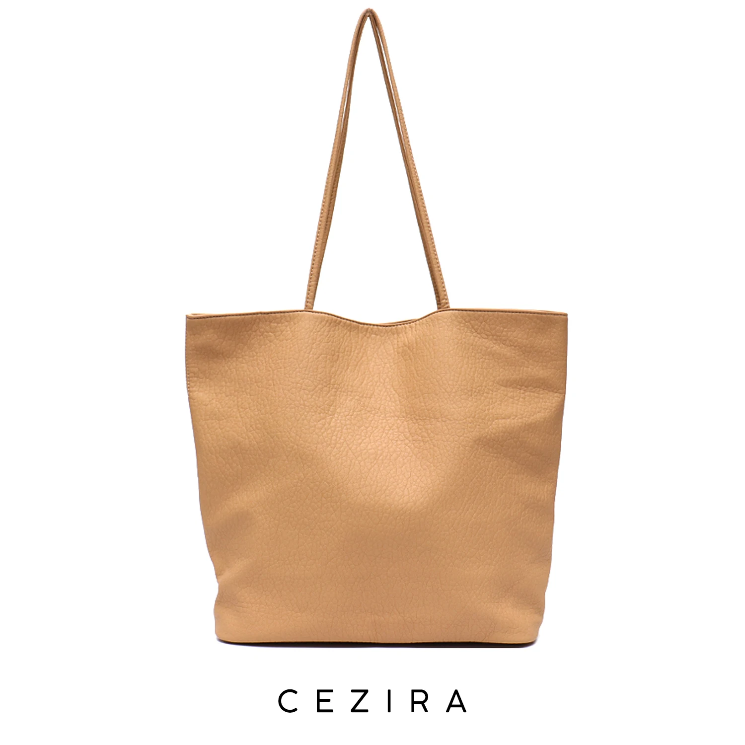 Купи CEZIRA Simple Casual PU Vegan Leather Tote For Women Brand Design Large Shoulder Bags Slouchy Female Classic Shopping Handbags за 1,493 рублей в магазине AliExpress