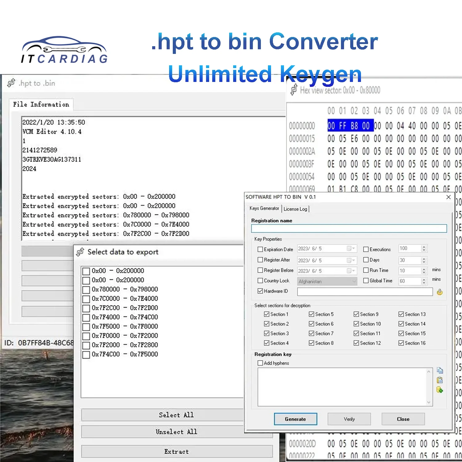 . Конвертер hpt в bin с бесплатным генератором ключей, сравнение оригинальных и модифицированных файлов, разблокировка тюнером, Hpt необработанное редактирование для нескольких ноутбуков