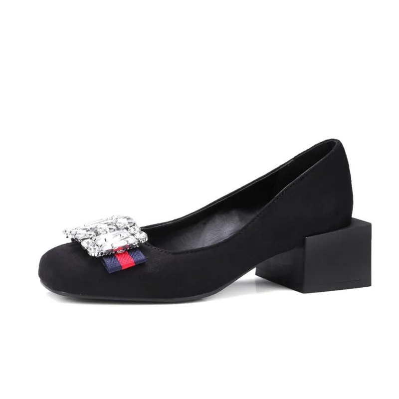 

Ladies Rhinestone High Heel Pumps Flock Shoes Women Square Tacon Anti-slip Loafers Yellow Red Black Slip-on Max Size EU48 47 46