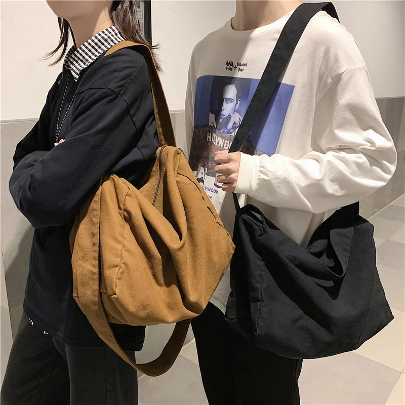 

Over Large Teenager Canvas Hobo Bag Student Korean Fashion High Street Hip Hop Ecology Cotton Big Capacity Slouch Messenger Bag