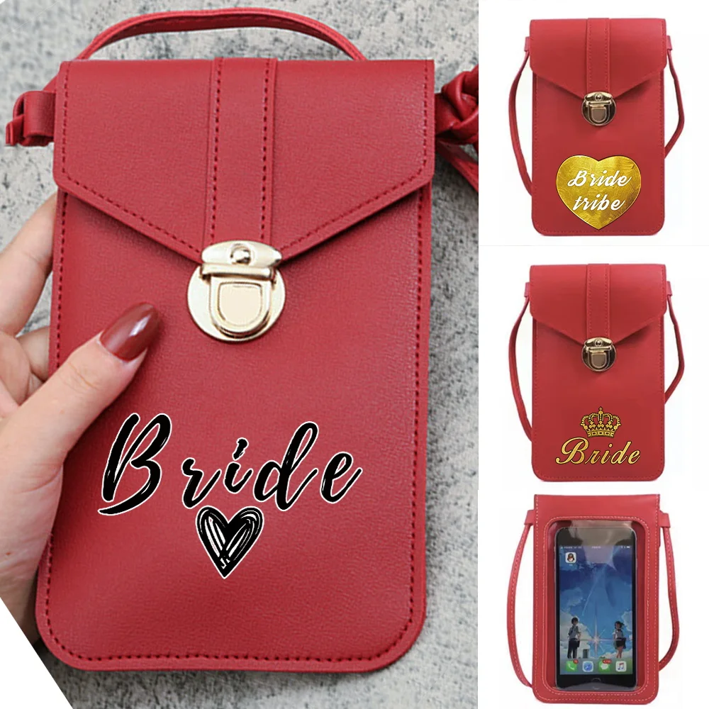 

Mobile Phone Bag Pu Leather Wallets Shoulder Messenger Bags Universal Waterproof Touch Screen Cell Phone Pack Bride Print Purse