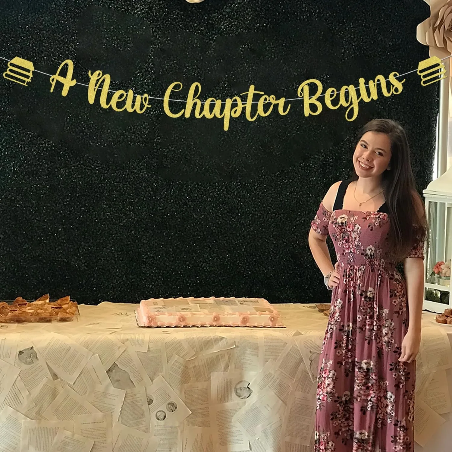 Сюрприз новая глава для начинающих баннер с золотым блеском тема книги украшения