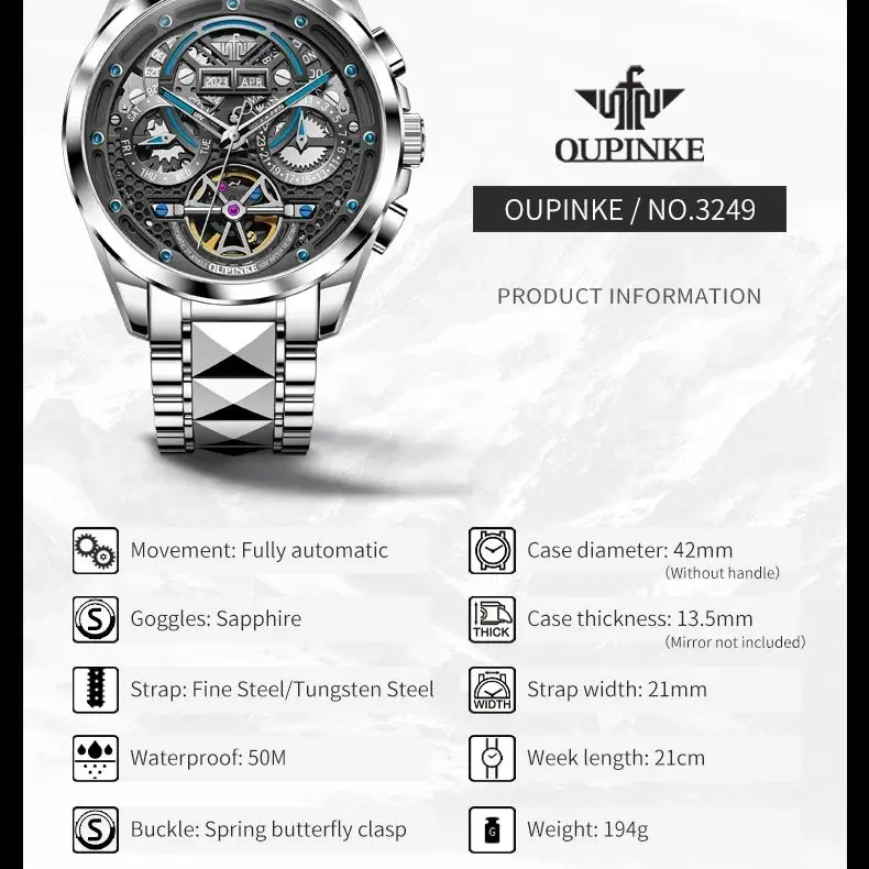 OUPINKE 3249 Механические часы для мужчин швейцарская сертификация