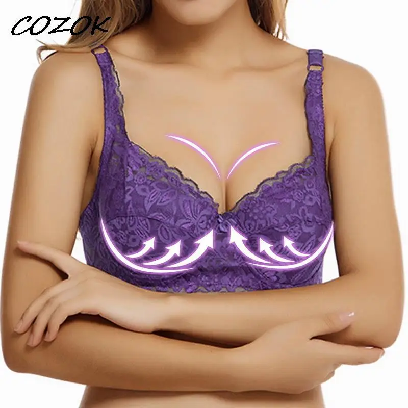 

COZOK Women Lace Push Up Bra with Underwire Sexy Bralette Gathered Brassiere 2022 Bh Female Underwear Lingerie Adjustable Straps