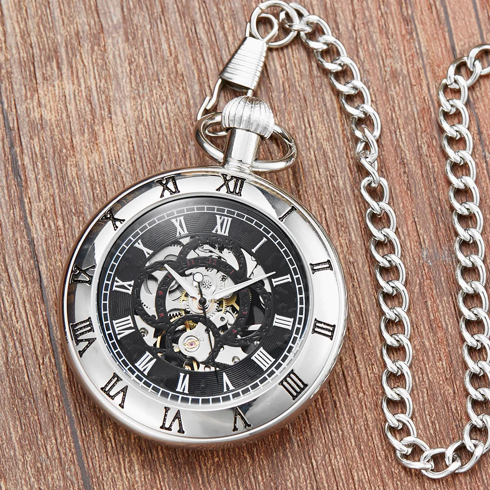 Luxury Mechanical Pocket Watch Mens Hollow Steampunk Clock Male Pattern Fob Chain Women's Fashion Necklace Pendant reloj hombre