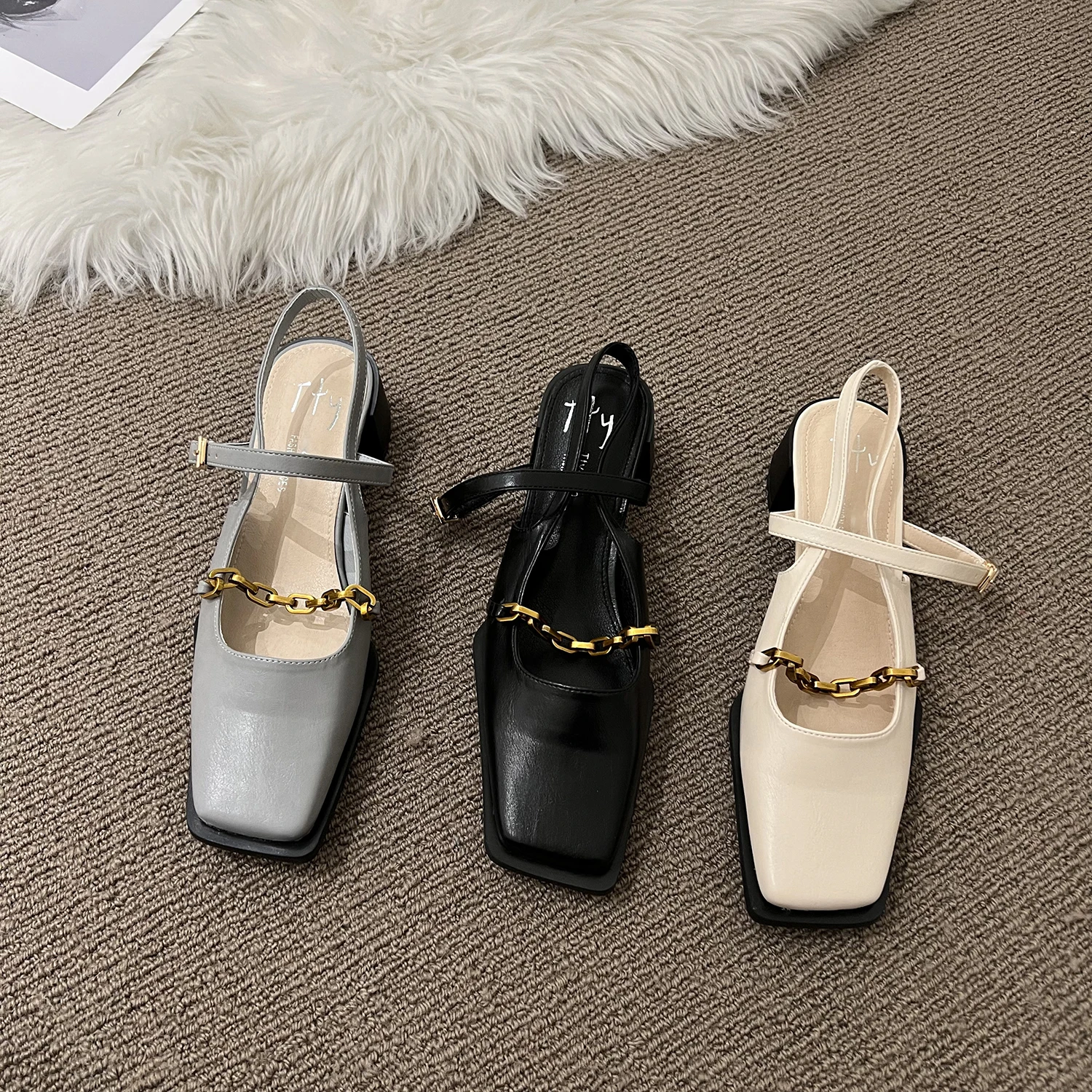 

Beige Heeled Sandals Female Shoe 2022 Women's Mary Jane Black Girls High Comfort New Retro Closed Fashion Summer Scandals Casual