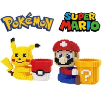 pokemon super mario building blocks pikachu pen holder bricks anime mini action figures heads assembly toys kids birthday gifts