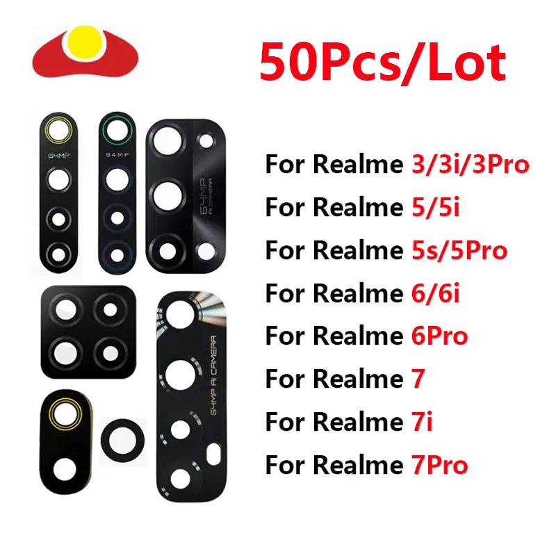 

50Pcs For OPPO Realme 3 3i 5S 5 5i 5s 6 6i 6s 7 7i Pro 5G Global Rear Back Camera Lens With Sticker Adhesive Replacement Parts