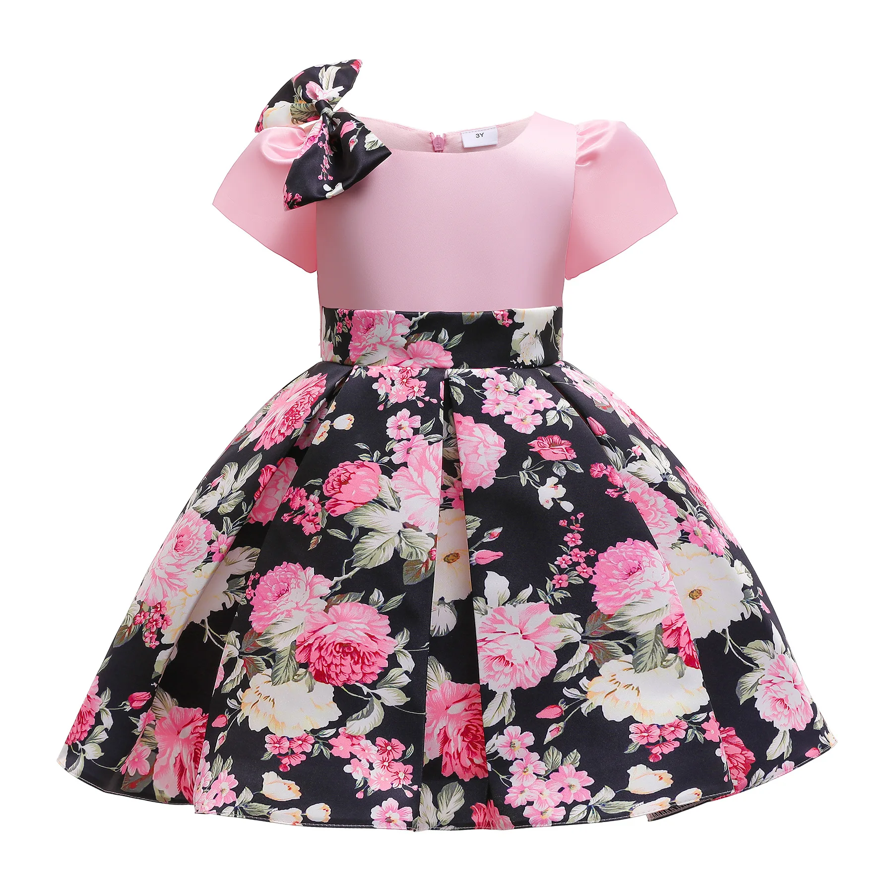 

2022 New Designs Duds Spring Summer Floral Sukienka Short Sleeve Cotton Flower Girls Dress Big Bows Frock For Girls 8 Years Old