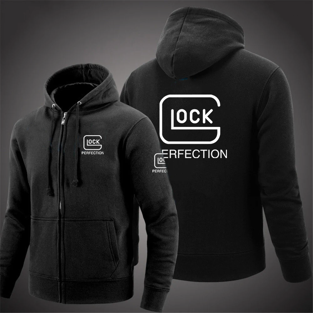 

2022 Glock Perfection Shooting Hooded Long Sleeve Men Jacket Drawstring Zipper Closure Solid Color Casual Sweatshirt Clothing