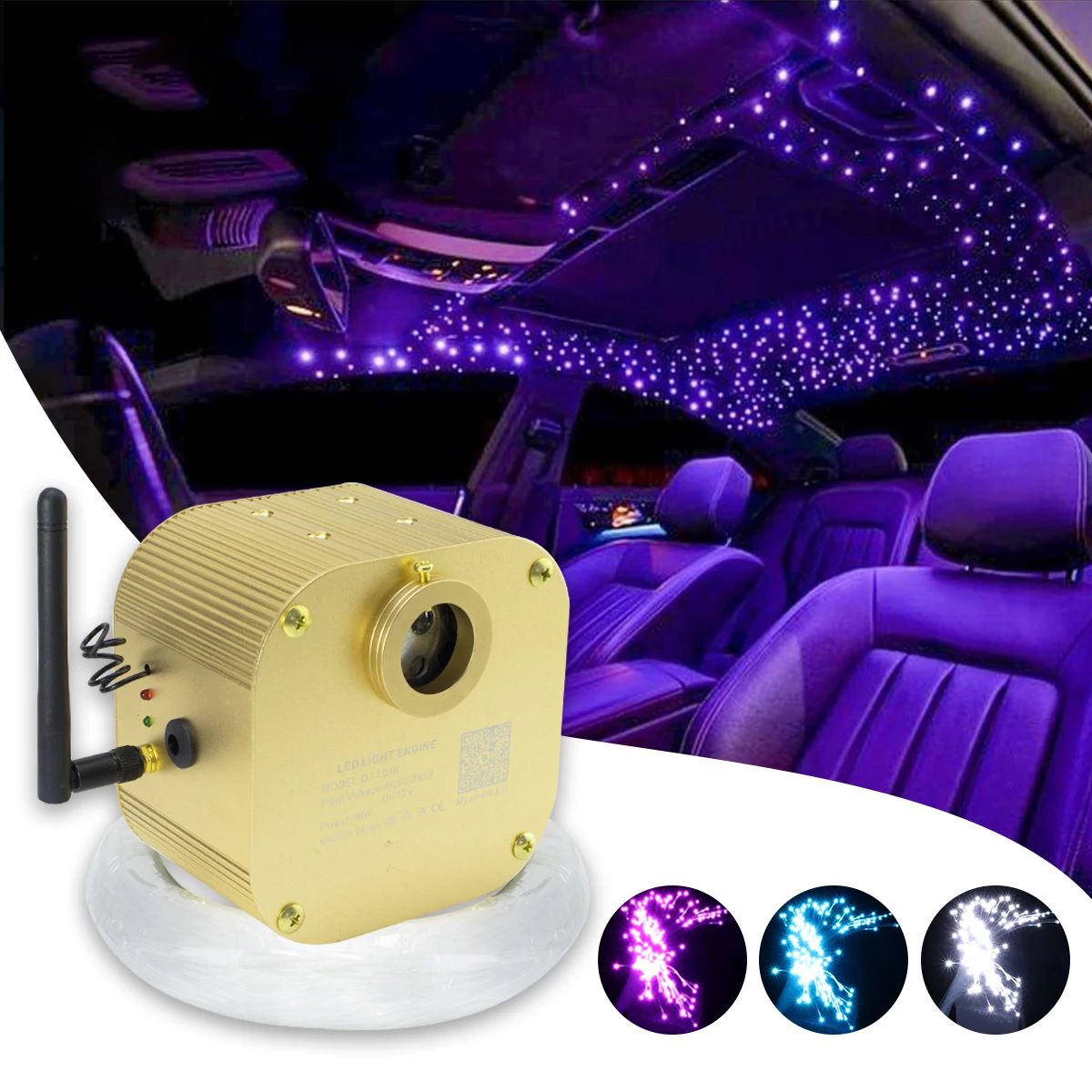 16W Twinkle RGBW Car Fiber Optic Star Ceiling Bluetooth app Control LED Starry Sky Light Kit for Car Roof star kid Room Ceiling