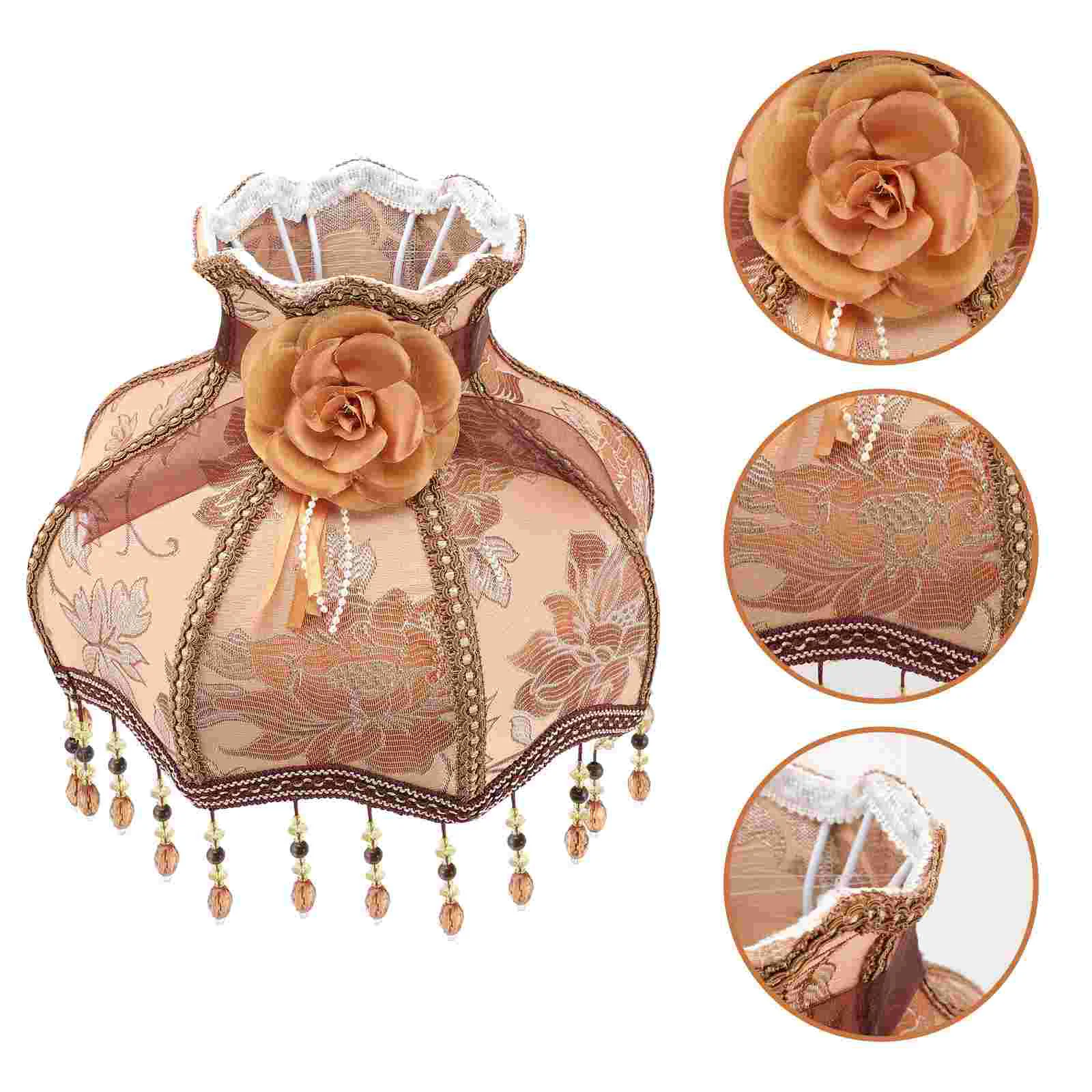 

Lamp Shade Lampshade Cover Cloth Shades Light Table Lace Vintageclip Chandelier European Replacement Tassel Bedside Scallop Wall