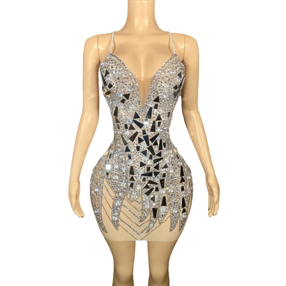 

Блестящее зеркало, сексуальное Сетчатое прозрачное Бандажное короткое платье с открытой спиной, женское платье для празднования дня рождения, выпускного вечера