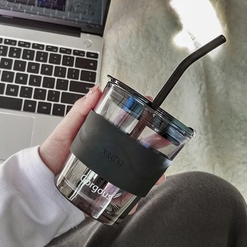 

Northern Lights Glass Cup Straw Home Student Straw Cup Portable Men and Women High Value Drinking Cups Water Bottle