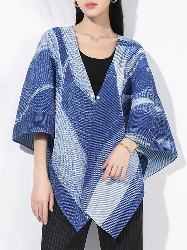 LANMREM повседневное плиссированное пальто для женщин с v-образным вырезом и цветным