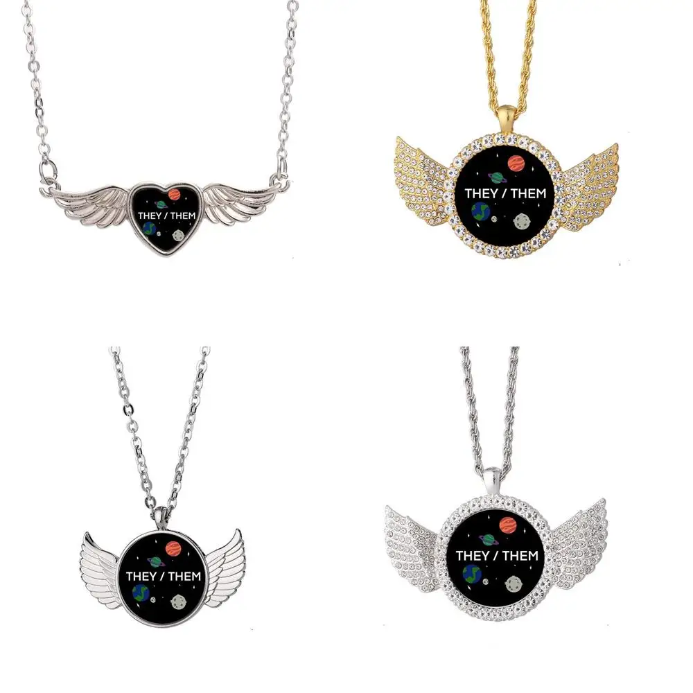 

They Them Pronouns Cwv Angel Wing Necklace Beautiful Pendant Fashion Jewelry