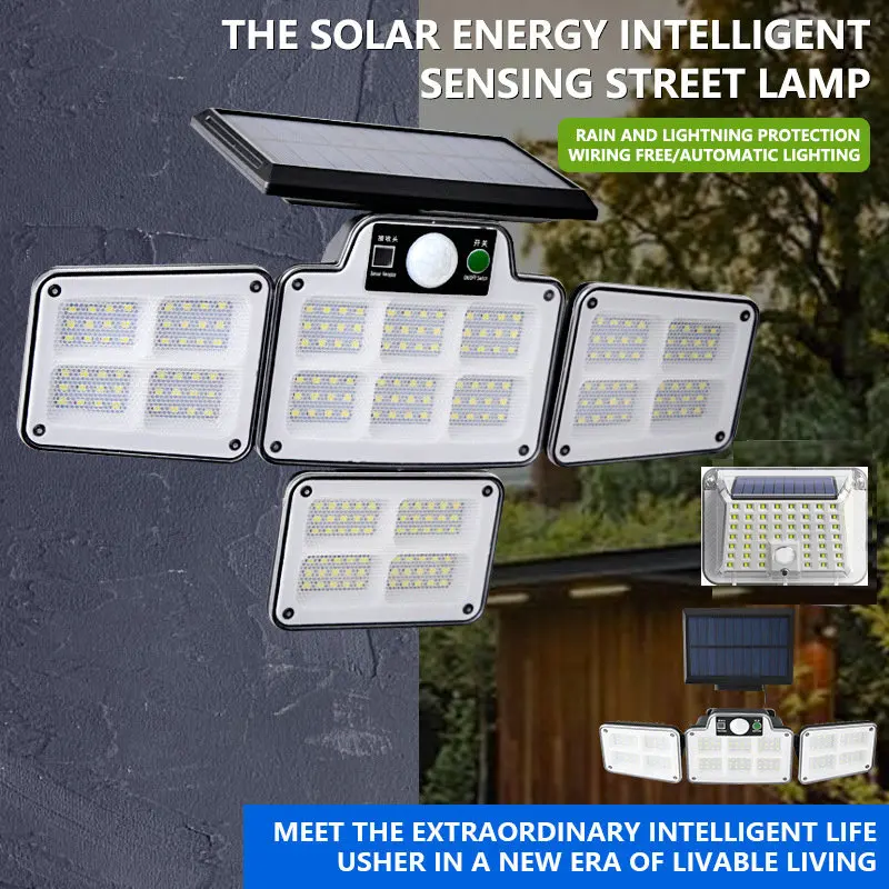 

Solar Lights Outdoor 228/168 LED Wall Lamp with Adjustable Heads Security LED Flood Light IP65 Waterproof with 3 Working Modes