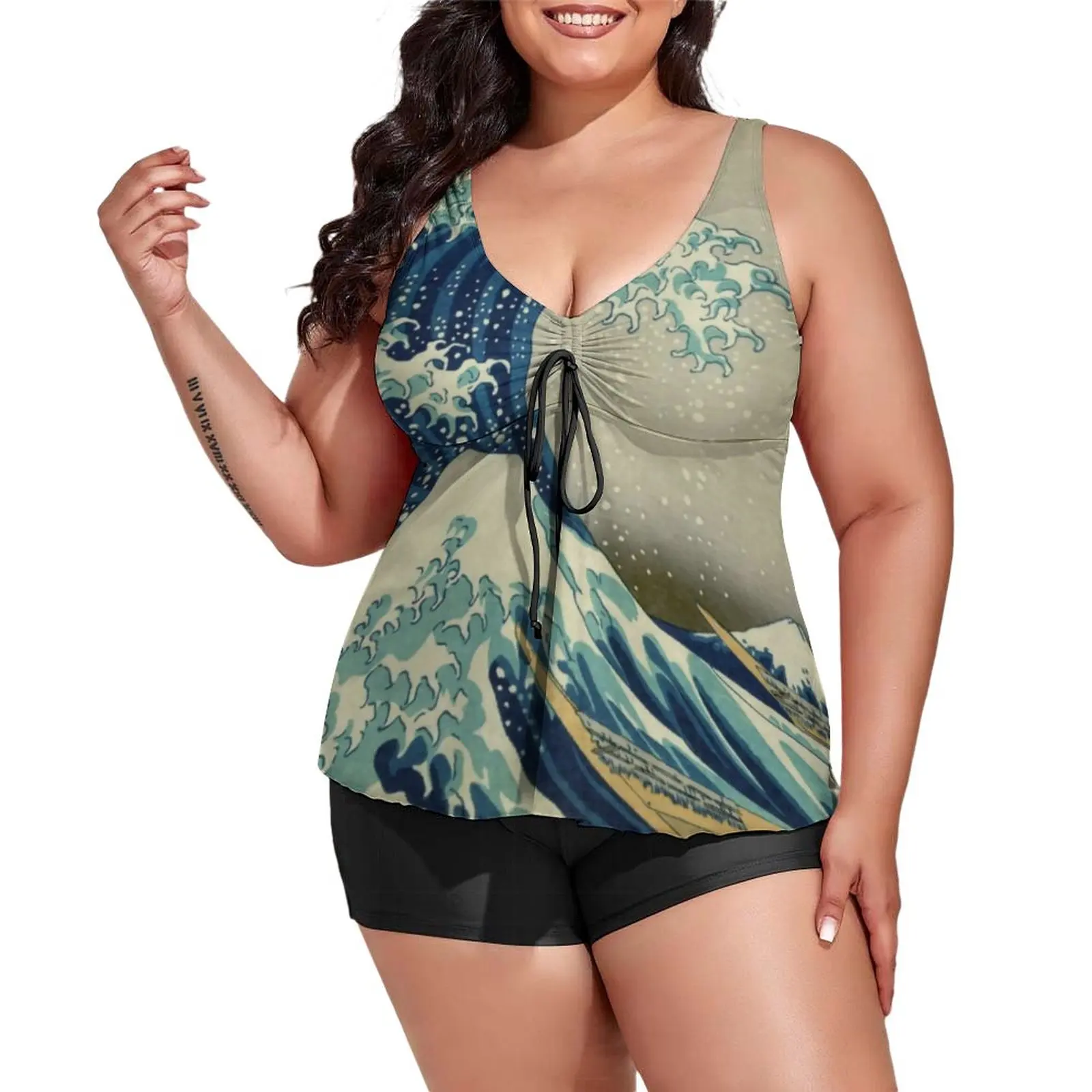 

Mountains Swimsuit The Great Wave Off Kanagawa Tankini Swimwear Two Piece Print Swimsuits Woman Sexy Bathing Sweet Beach Outfits