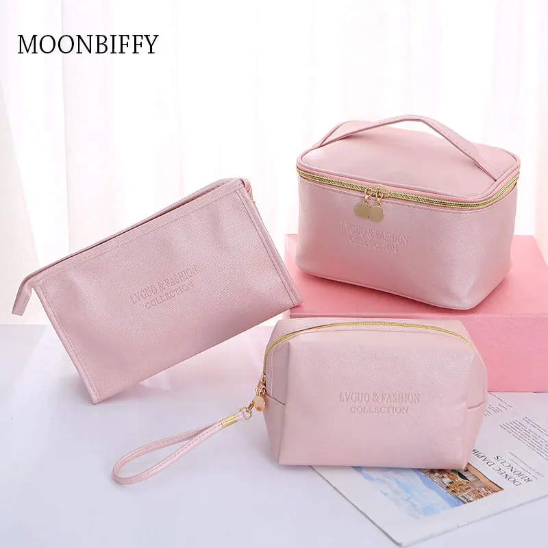 

1 Pc Large Women Cosmetic Bag PU Leather Waterproof Zipper Make Up Bag Travel Washing Makeup Organizer Beauty Case