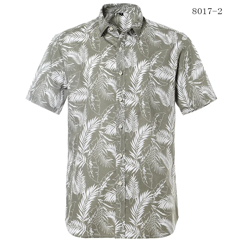 Summer Men's Cotton Hawaiian Print Short Sleeve Shirt Beach Style Men's T-Shirt Shirt Casual Fashion Loose Men's Short Sleeve Sh