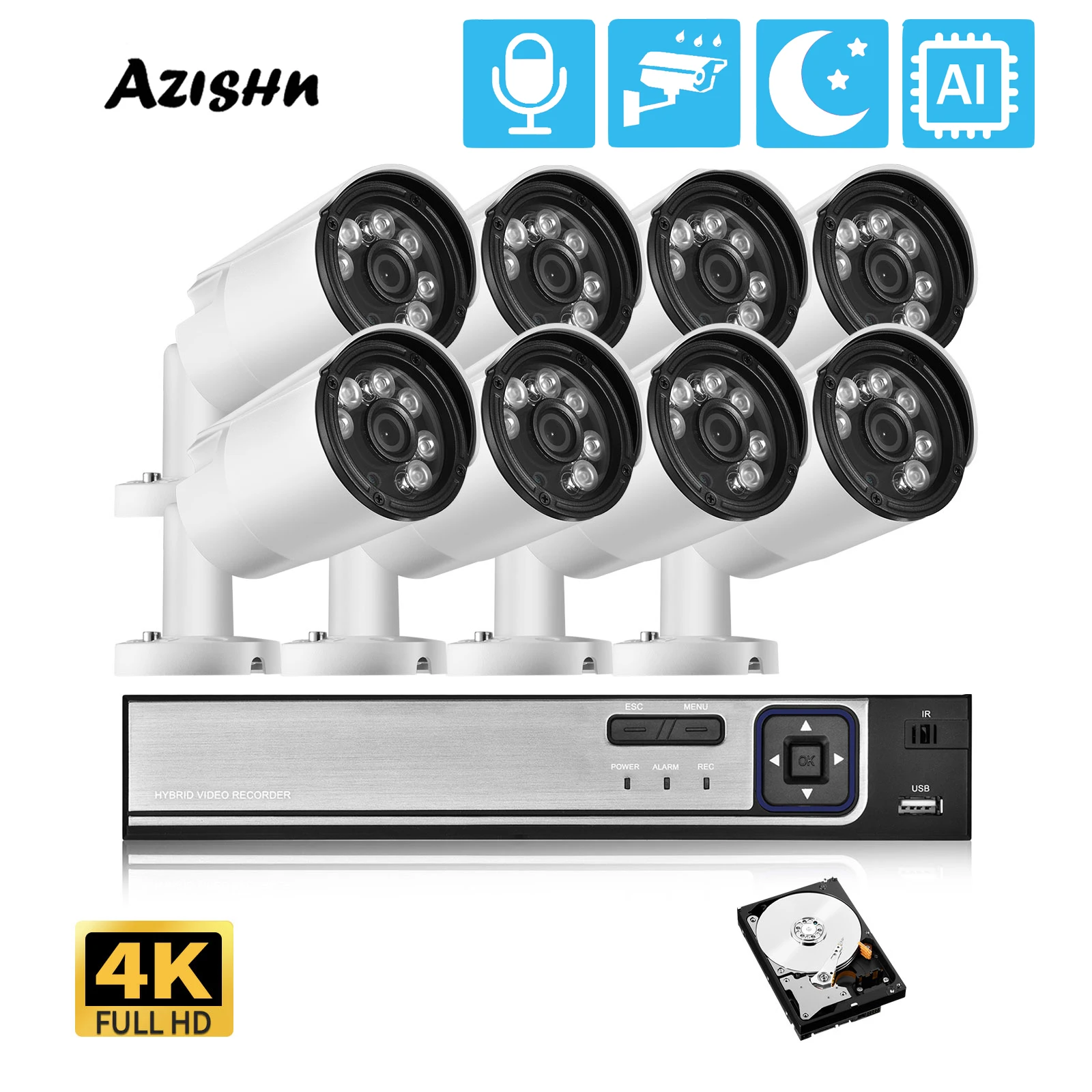 Камера видеонаблюдения AZISHN 4k 8CH Ultra HD 8MP