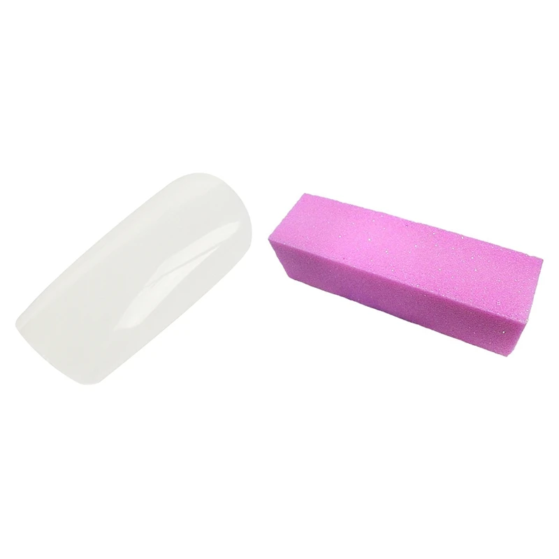 

500 Pcs Artificial Fake Fingernails Full Cover Fake False Nails & 10 Pcs Pink Buffer Buffing Sanding Block