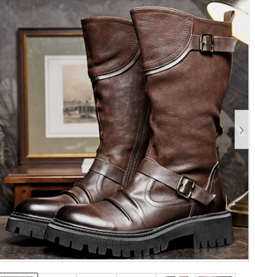 

Occident Men's Real Leather Work Knee High Boots Motorcycle Riding Boots Shoes