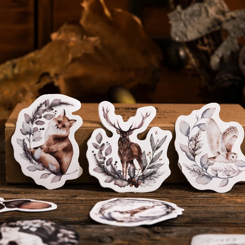 

46 Sheets per pack Box sticker warm winter fashion Lovely fun fox deer animal account DIY material decoration sticker