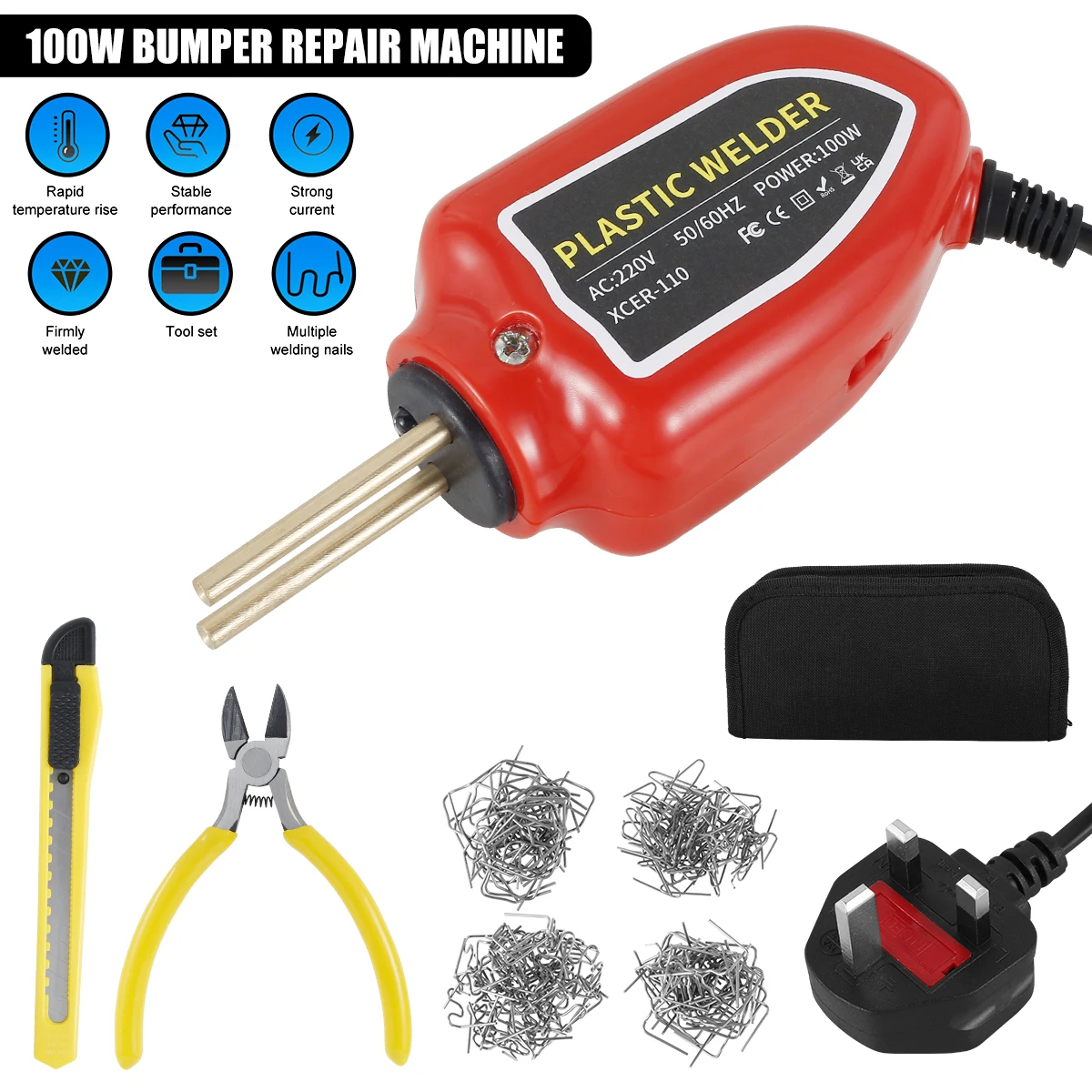 

Mini Welding Tool Portable Small Soldering Repair Machine 100W Hot Stapler Welding Machine with 200 Welding Nails Plastic