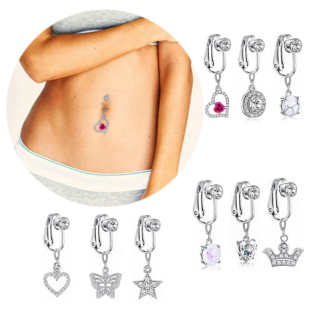 

1Pc Butterfly Fake Belly Button Ring Fake Belly Piercing Clip On Umbilical Navel Fake Pircing Faux Belly Cartilage Earring Clip