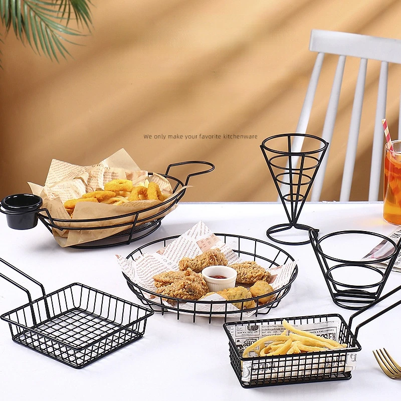 French Fries Basket Snack Bucket Chip Fried Chicken Storage Basket Food Frying Basket Oil Strainer Creative Tableware Container