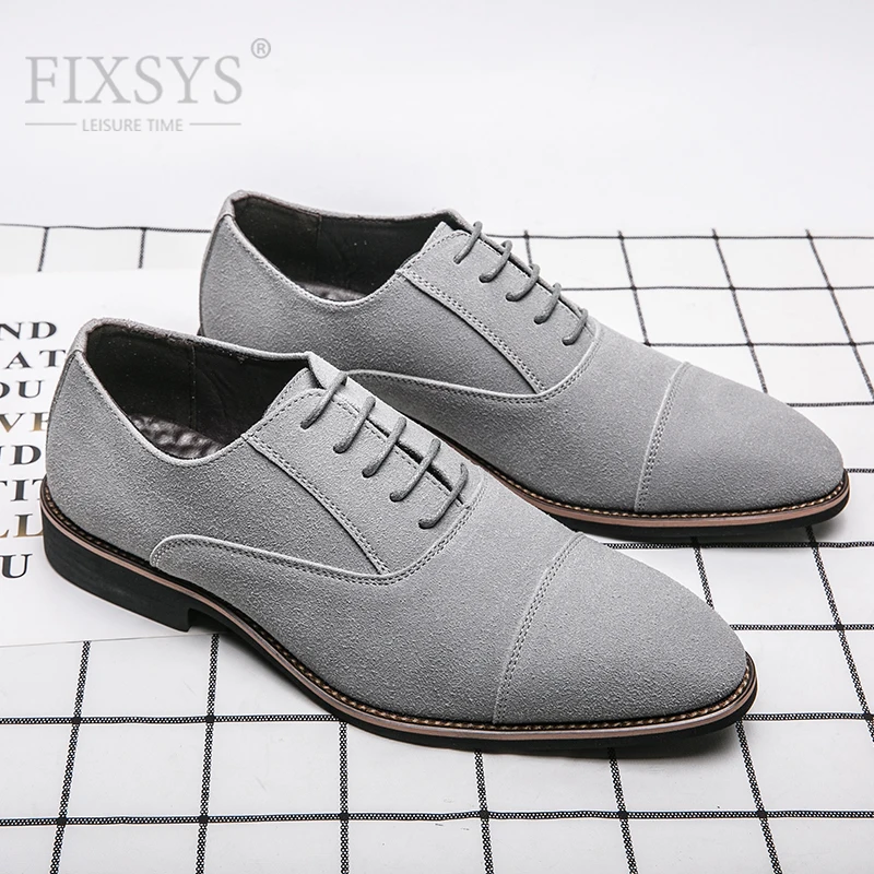 

FIXSYS Suede Men Dress Business Shoes Spring Pointed Toe Oxford Shoes Classic Man Wedding Formal Shoes Handmade Man Office Shoes