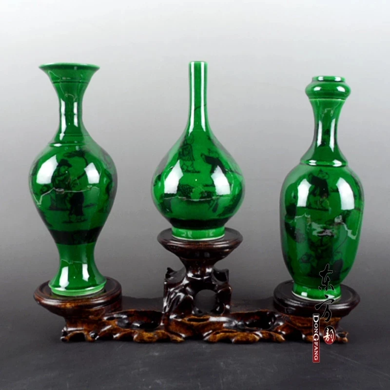 

Антикварные Зеленые искусственные цветочные вазы ручной работы предметы мебели для дома с узорами фарфоровая ваза