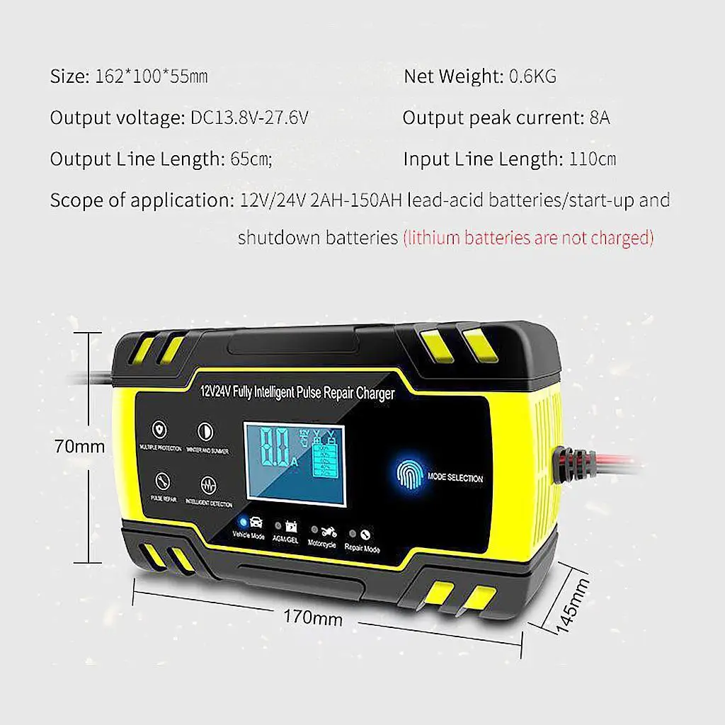 

Battery Charger Maintainer 12V 6A Fast Charging for Car Motorcycle Lawn